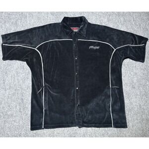 FUBU Mens Sport Velour Short Sleeve Shirt Black XL‎ Vintage 90s Snap Front